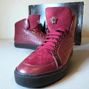 Versace Medusa Greca Men's Maroon High-Top Sneakers Shoes Size 44 Full Inclusion